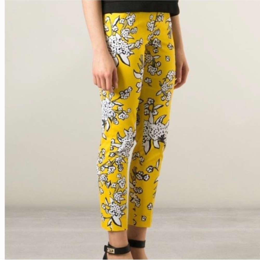 RED Valentino Yellow Floral Cropped Slim Pants